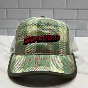 Vintage Y2K Superbad Film Crew Trucker Hat Woven Plaid Promo Snapback